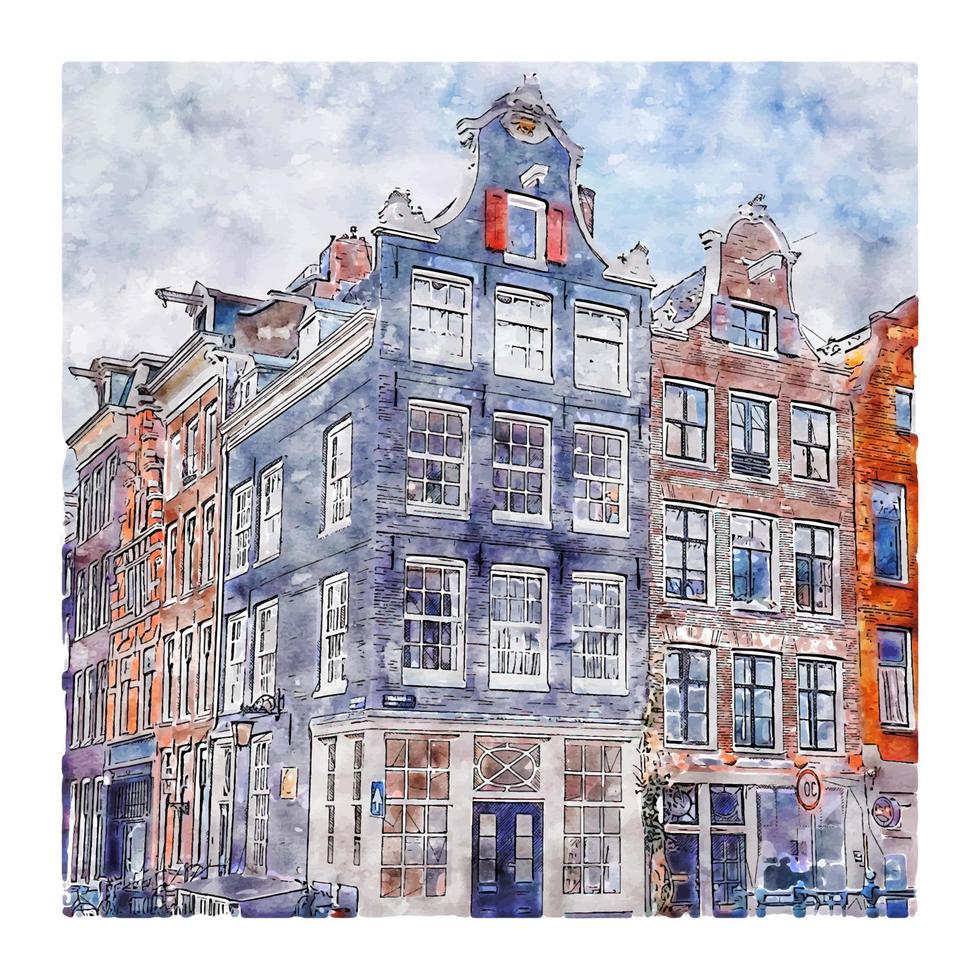 amsterdam pays-bas aquarelle croquis dessinés à la main illustration vecteur