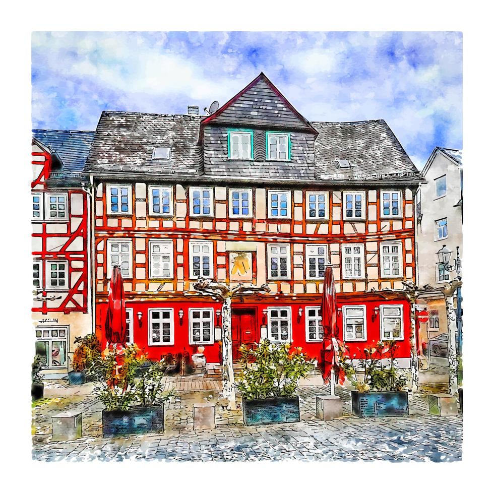 architecture allemagne croquis aquarelle illustration dessinée à la main vecteur