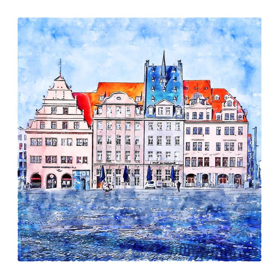 leipzig allemagne croquis aquarelle illustration dessinée à la main vecteur