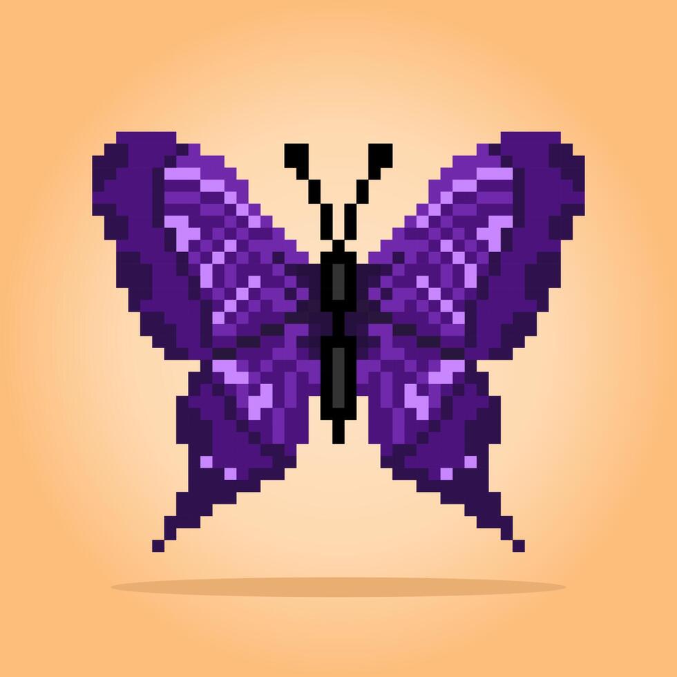 papillon pixel 8 bits. animal pour les actifs de jeu en illustration vectorielle. vecteur