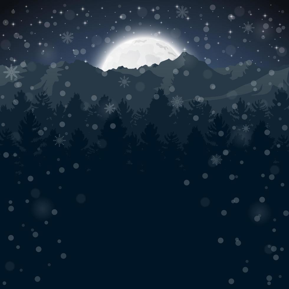 joyeux hiver avec forêt du soir et demi-lune vecteur