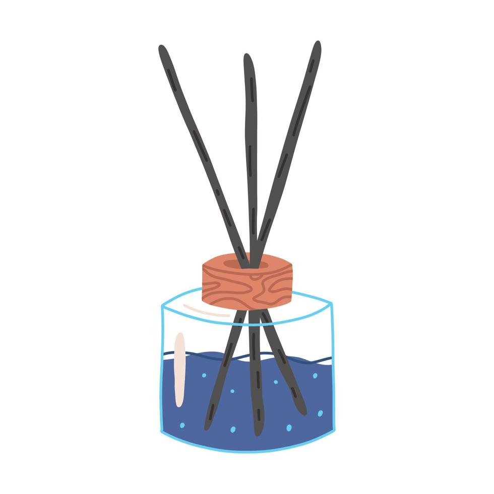 diffuseur d'arôme avec bâton de bambou ou roseau de parfum dans un bocal en verre, illustration vectorielle plane isolée sur fond blanc. concepts d'aromathérapie, de relaxation et de méditation. équipement de rafraîchissement à domicile. vecteur