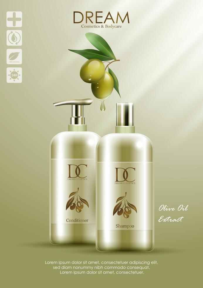 produit naturel après-shampooing et shampoing à l'huile d'olive vecteur