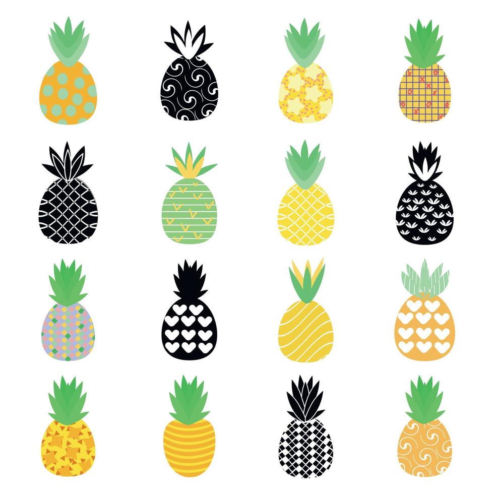 les icônes d'ananas définissent le vecteur de dessin animé. Fruit exotique