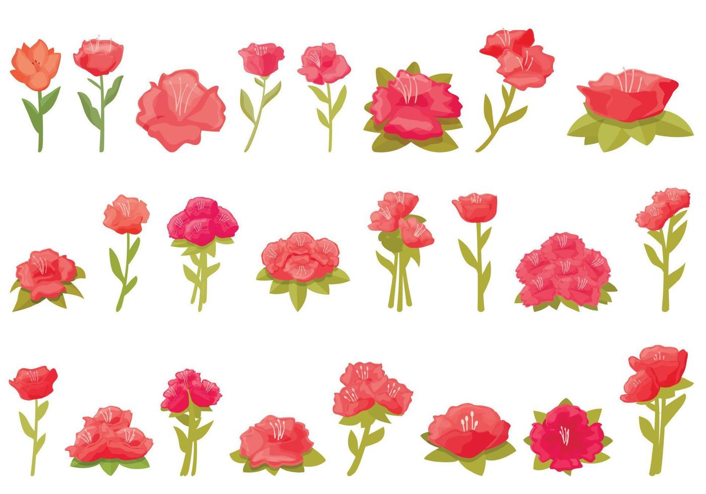 les icônes de rhododendron définissent un vecteur de dessin animé. la mode des fleurs