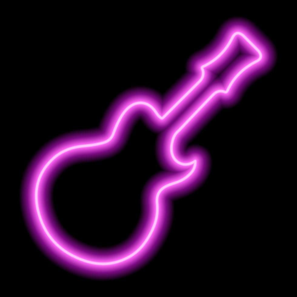 silhouette de guitare néon rose simple sur fond noir vecteur