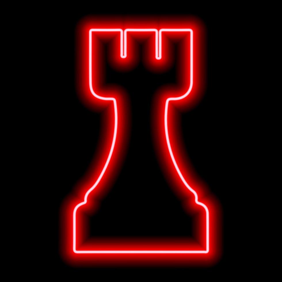 Tour d'échecs contour rouge néon sur fond noir vecteur