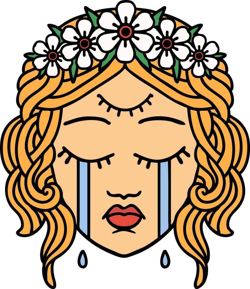 tatouage traditionnel du visage féminin pleurant avec le troisième oeil vecteur