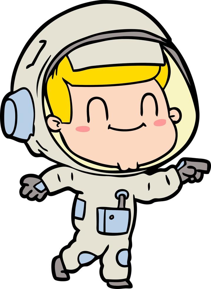 heureux, dessin animé, astronaute, homme vecteur
