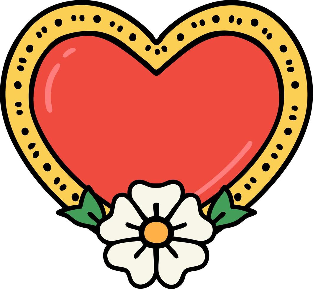 tatouage traditionnel d'un coeur et d'une fleur vecteur