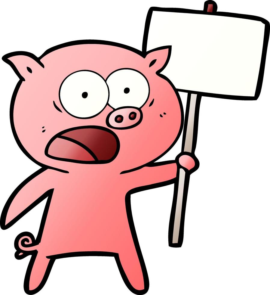 dessin animé cochon qui proteste vecteur