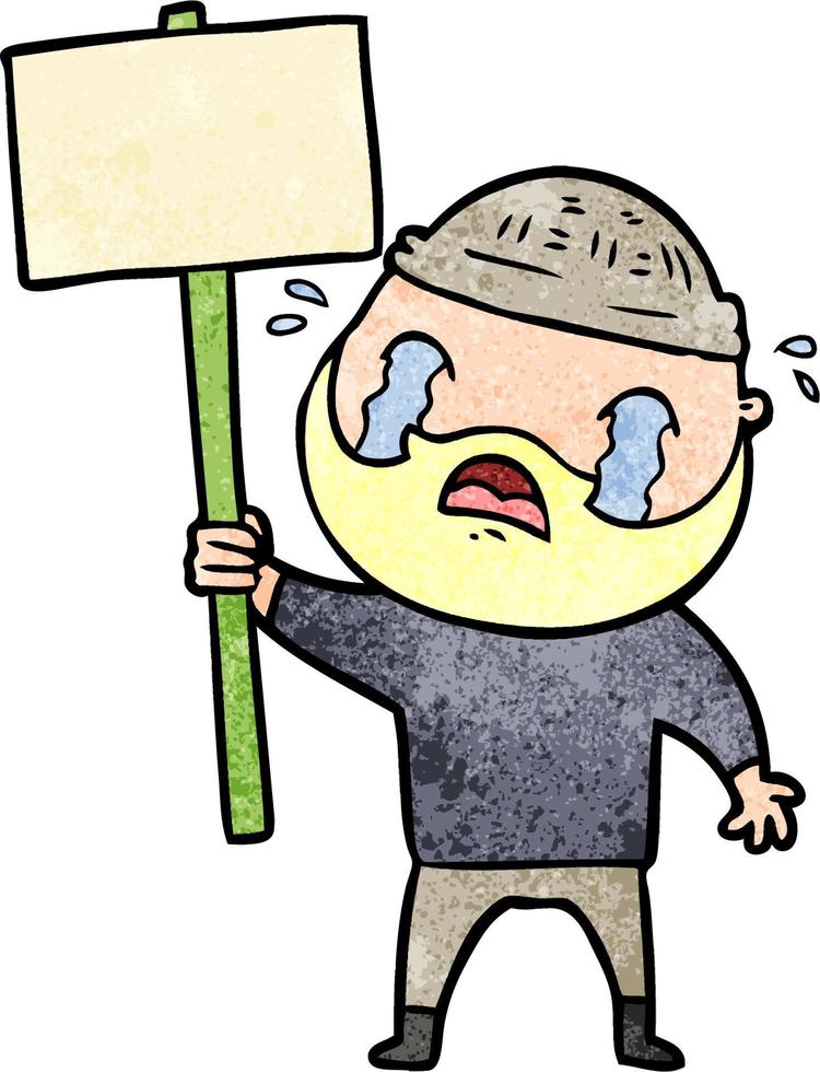 dessin animé barbu manifestant pleurant vecteur