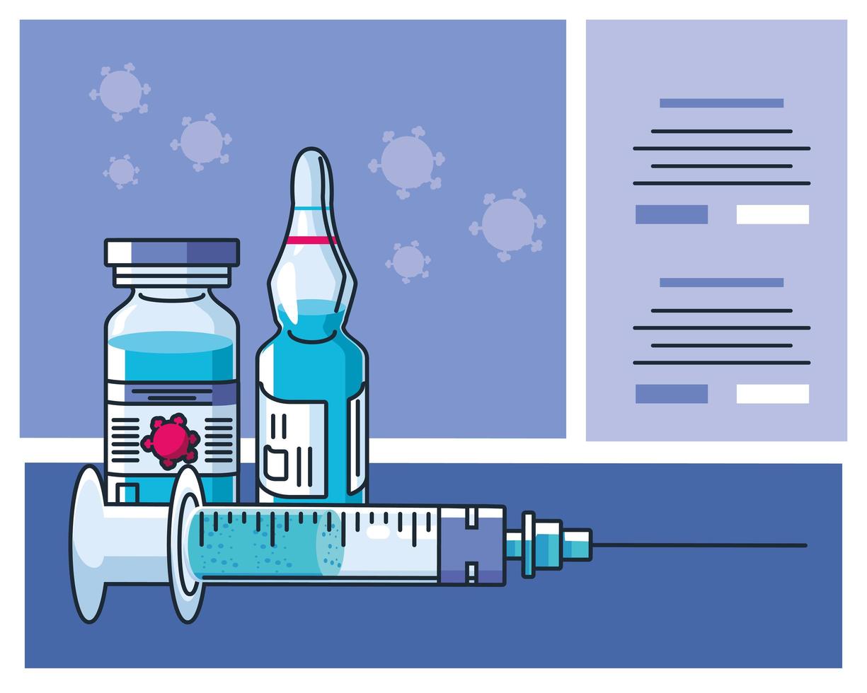 infographie avec des icônes d & # 39; ampoule et seringue vecteur