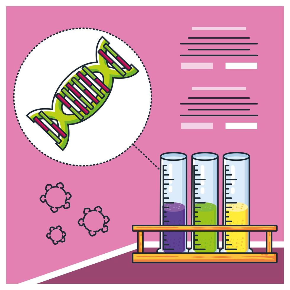 infographie avec molécule dna et recherche pour covid 19 vecteur