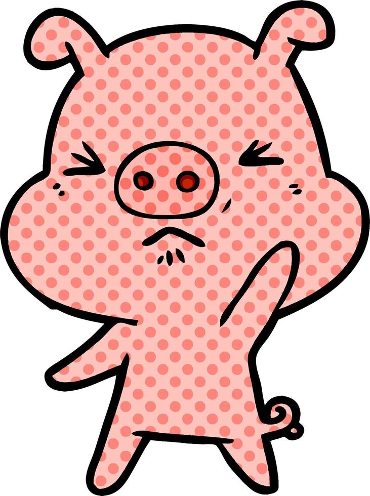 dessin animé cochon en colère vecteur