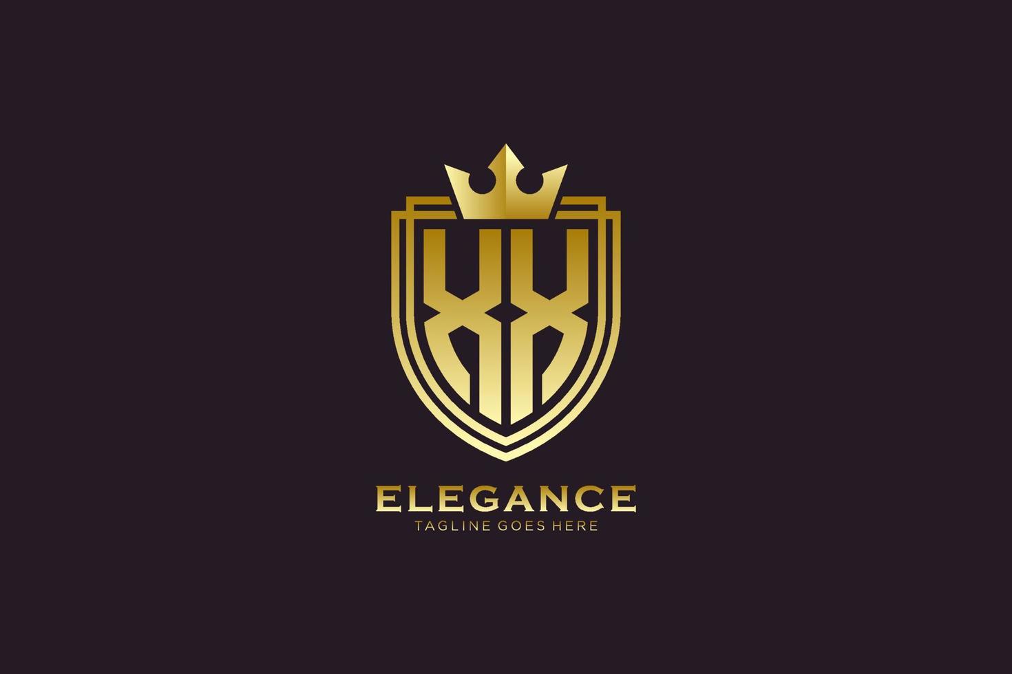 logo monogramme de luxe élégant initial xx ou modèle de badge avec volutes et couronne royale - parfait pour les projets de marque de luxe vecteur