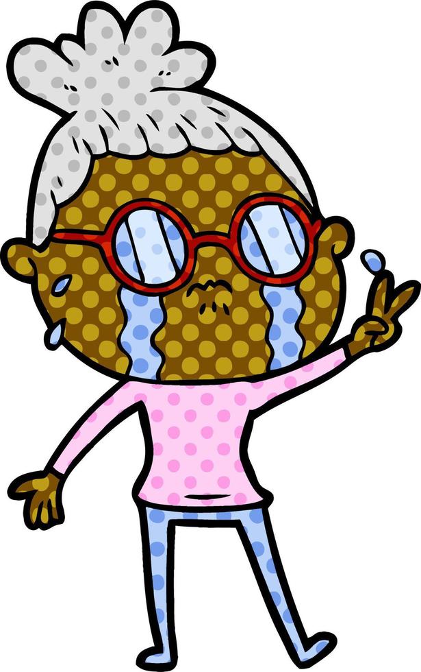 dessin animé femme qui pleure portant des lunettes vecteur