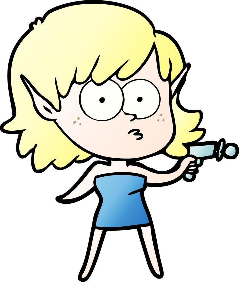 fille elfe de dessin animé avec pistolet à rayons vecteur