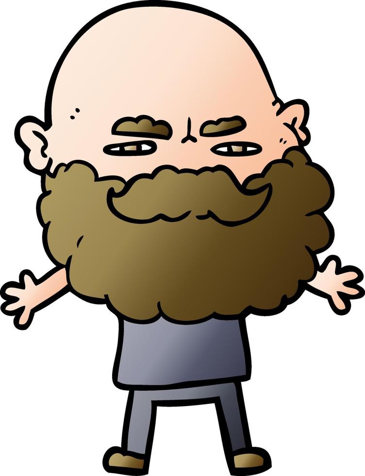 dessin animé, homme, à, barbe, froncer sourcils vecteur