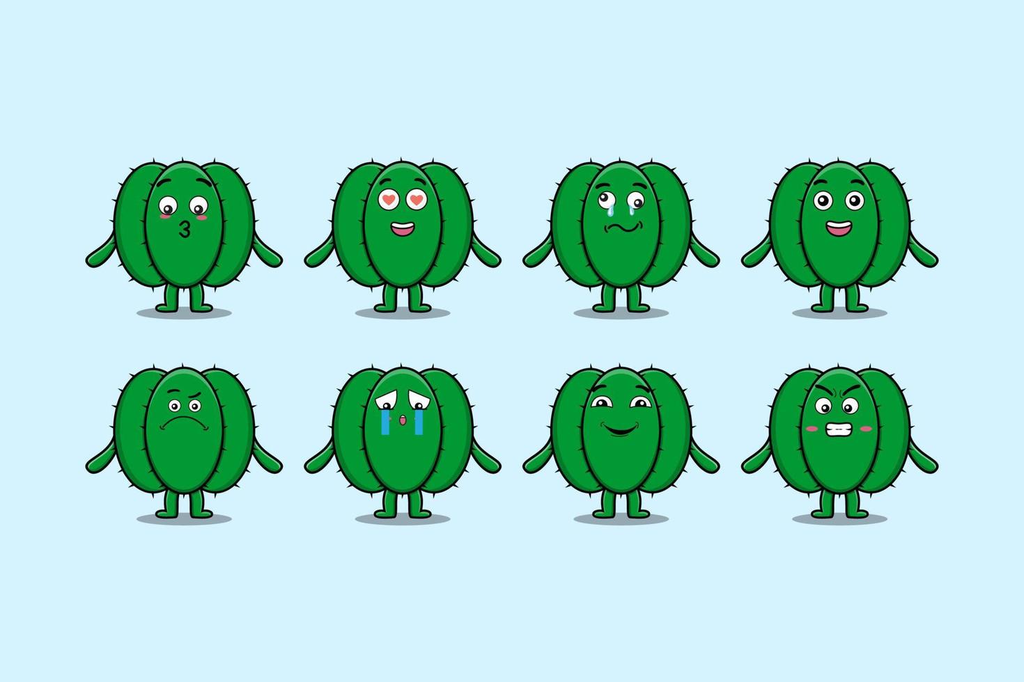 définir des expressions de personnage de dessin animé de cactus kawaii vecteur