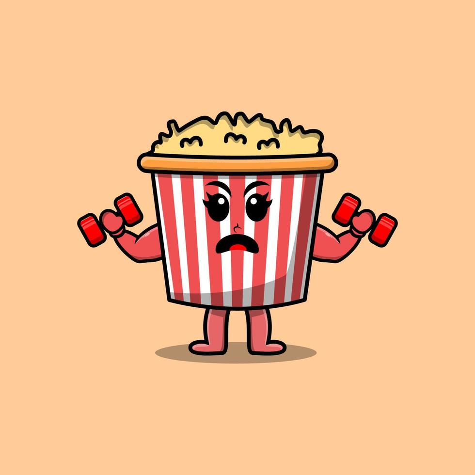 le pop-corn de dessin animé mignon est une forme physique avec des haltères vecteur