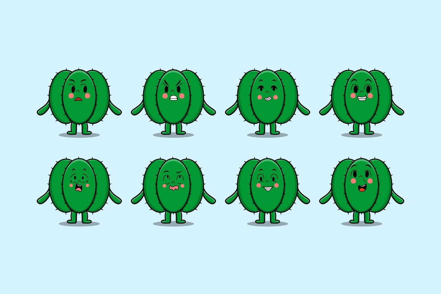 définir des expressions de personnage de dessin animé de cactus kawaii vecteur