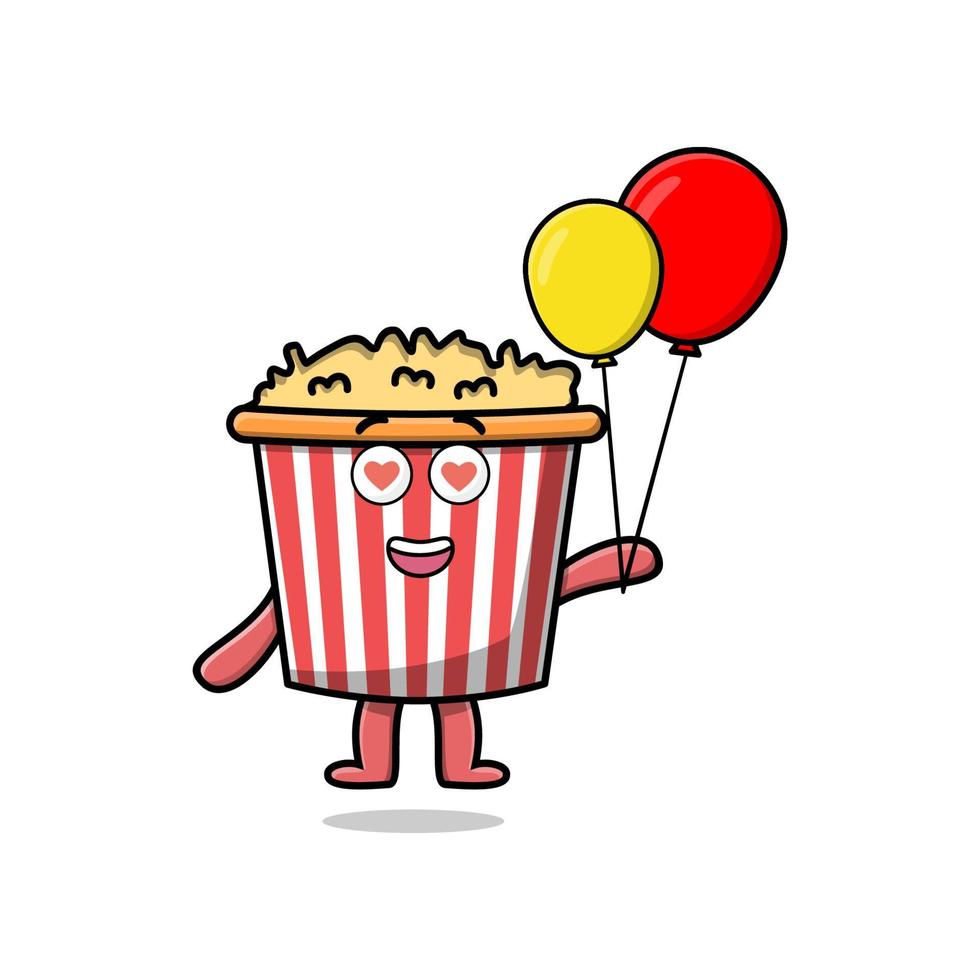 pop-corn de dessin animé mignon flottant avec ballon vecteur