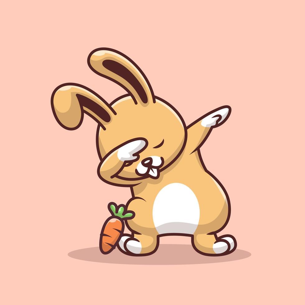 pose de tamponnage de lapin mignon avec illustration d'icône de vecteur de dessin animé de carotte. concept d'icône animale isolé vecteur premium. style de dessin animé plat