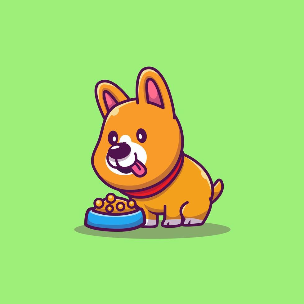 corgi mignon mangeant de la nourriture pour chien dessin animé icône illustration vectorielle. concept d'icône de nature animale isolé vecteur premium. style de dessin animé plat
