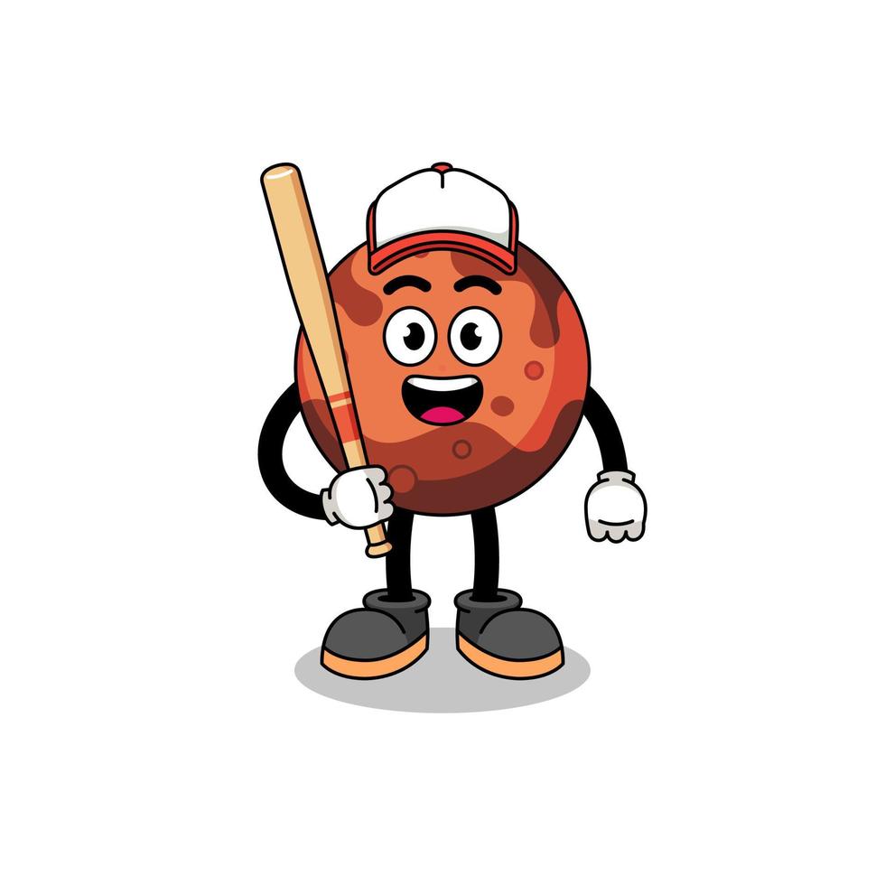 caricature de mascotte de la planète mars en tant que joueur de baseball vecteur