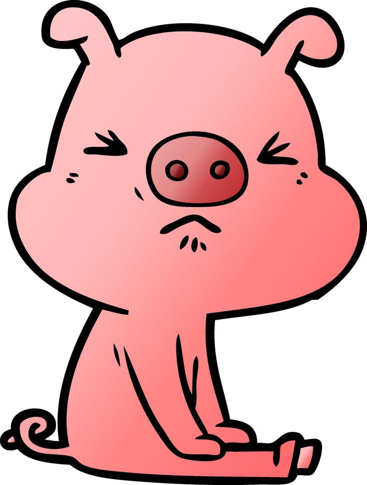 dessin animé cochon en colère assis en attente vecteur