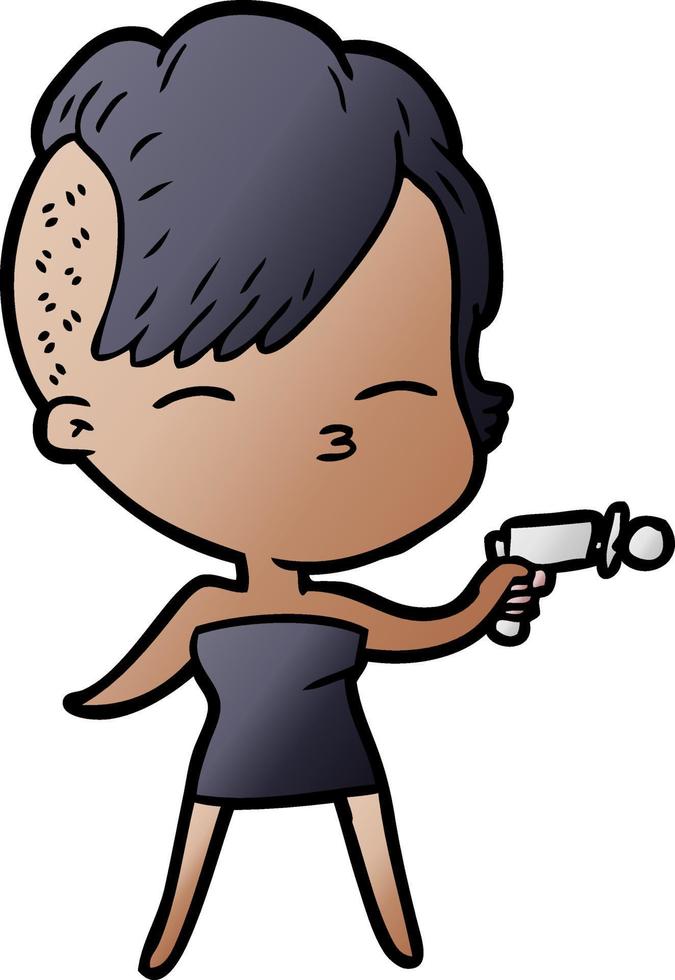 dessin animé strabisme fille pointant un pistolet à rayons vecteur