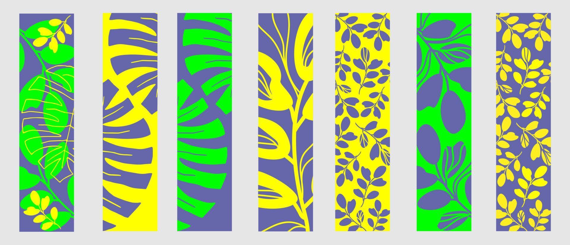 ensemble de signets. feuilles abstraites et plantes tropicales. design de couleur tendance très péri vecteur