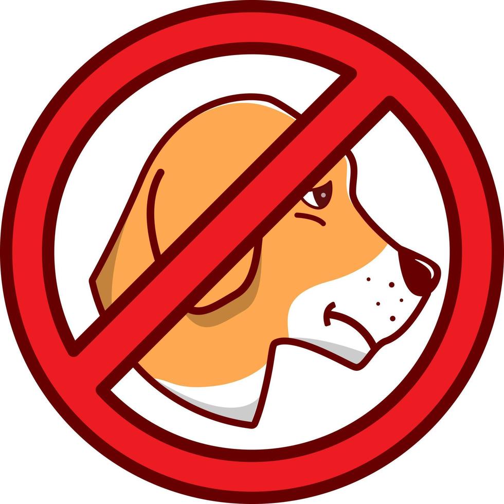 pas de chien sign.pet animal beagle.cartoon personnage silhouette.line art plat vector.isolated sur fond blanc. vecteur