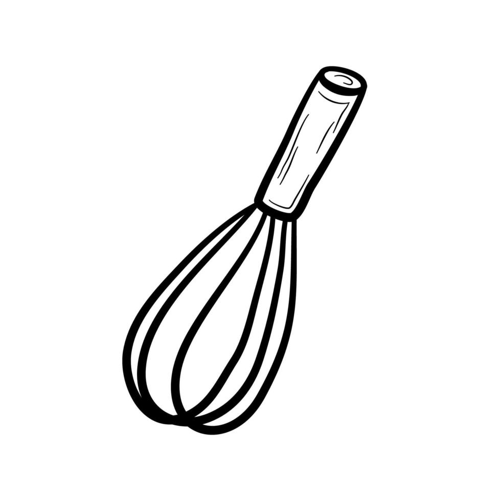 fouet dessiné à la main. ustensile de cuisine pour fouetter les œufs ou la crème. illustration vectorielle plane dans un style doodle. vecteur