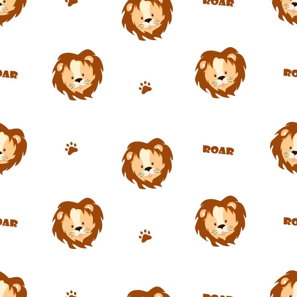 dessin animé mignon de lion de modèle sans couture, illustration vectorielle d'un animal africain. arrière-plan pour imprimer des textures, des vêtements ou des emballages pour enfants vecteur
