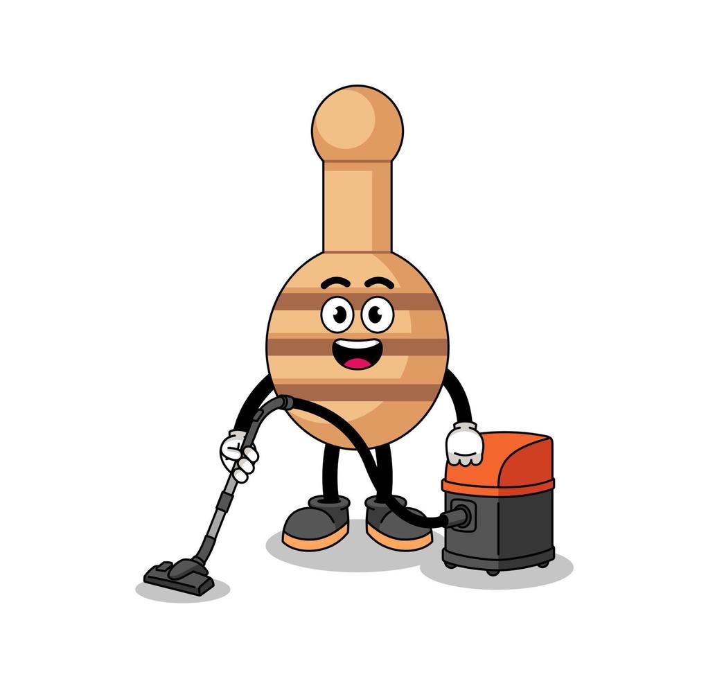 mascotte de personnage de louche à miel tenant un aspirateur vecteur