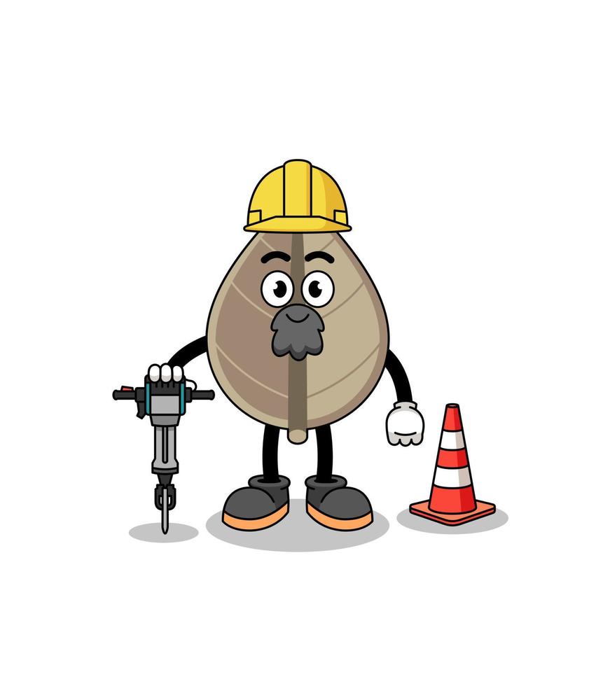 caricature de personnage de feuille séchée travaillant sur la construction de routes vecteur
