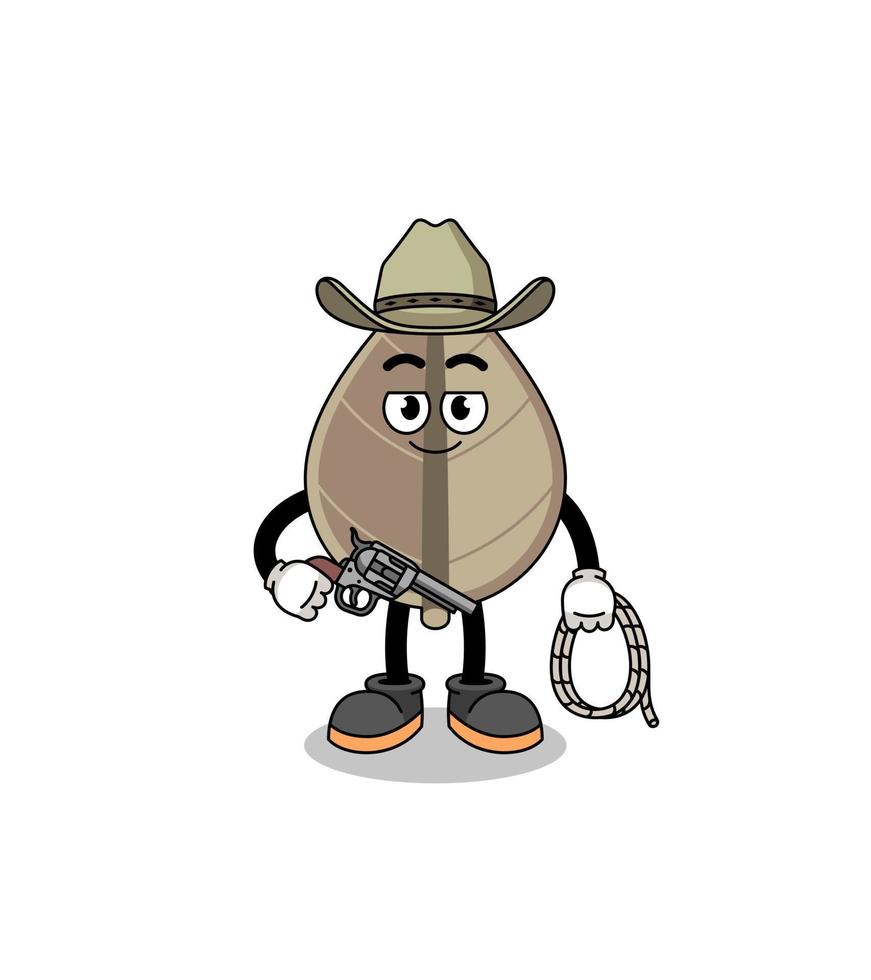 mascotte de personnage de feuille séchée en guise de cow-boy vecteur