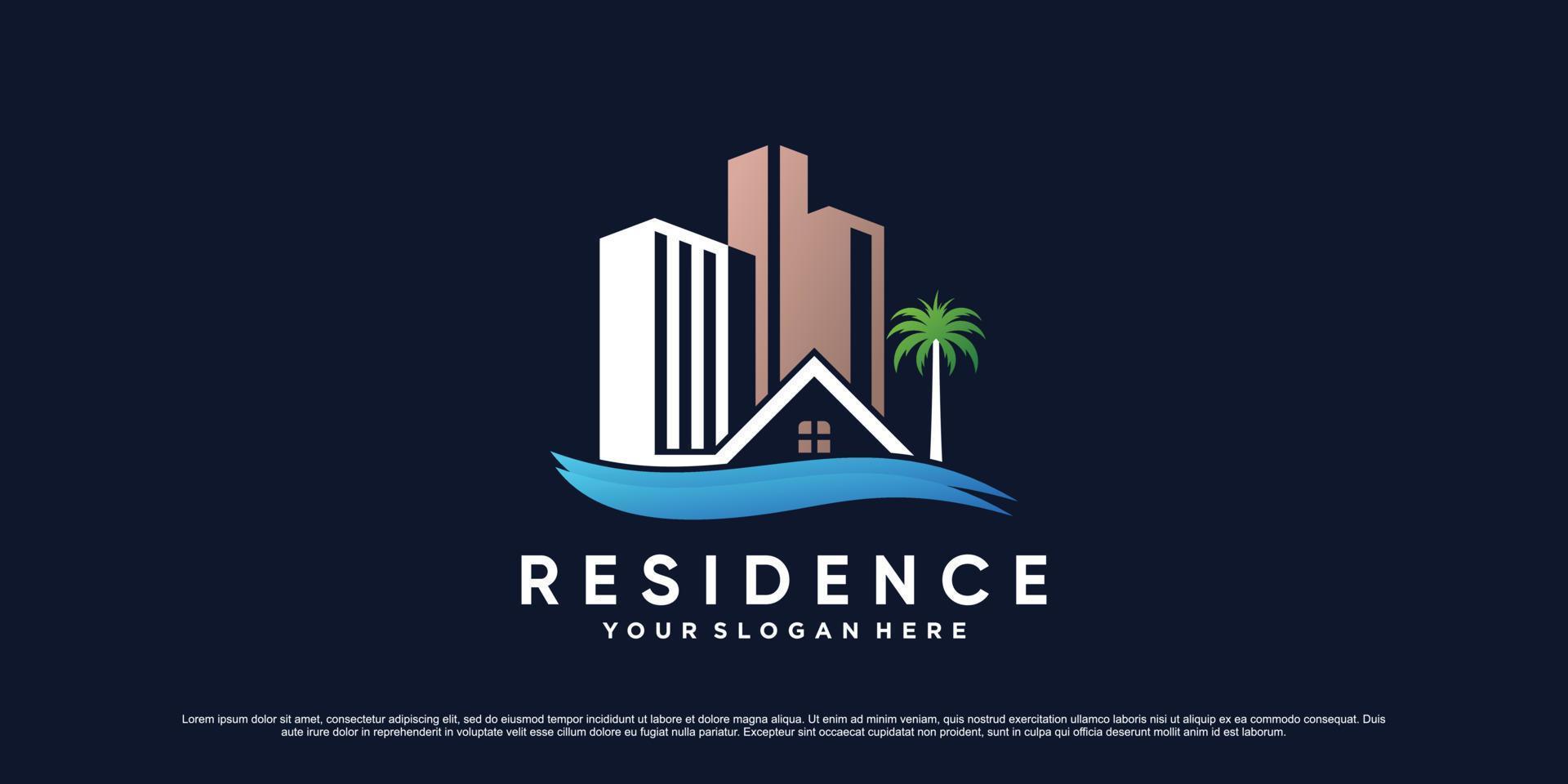 illustration de conception de logo de bâtiment immobilier avec icône de maison et concept d'élément créatif vecteur