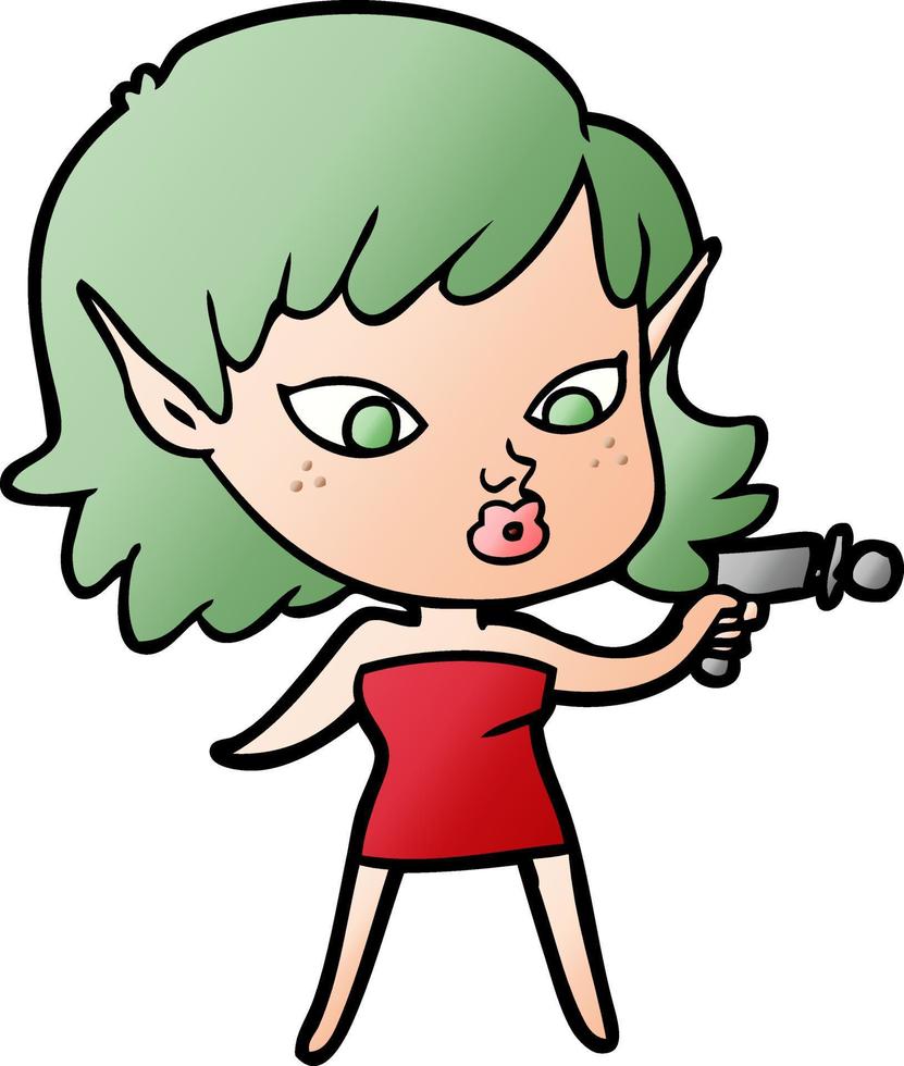 jolie fille de dessin animé avec un pistolet à rayons vecteur