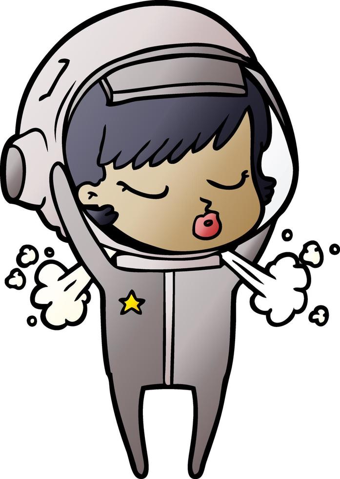 dessin animé jolie fille astronaute qui enlève son casque vecteur