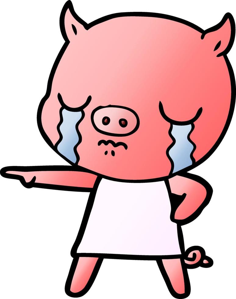 dessin animé cochon qui pleure pointant du doigt vecteur