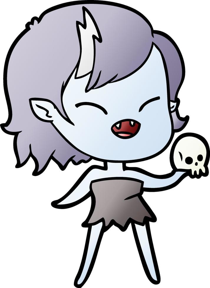 dessin animé riant fille vampire avec crâne vecteur