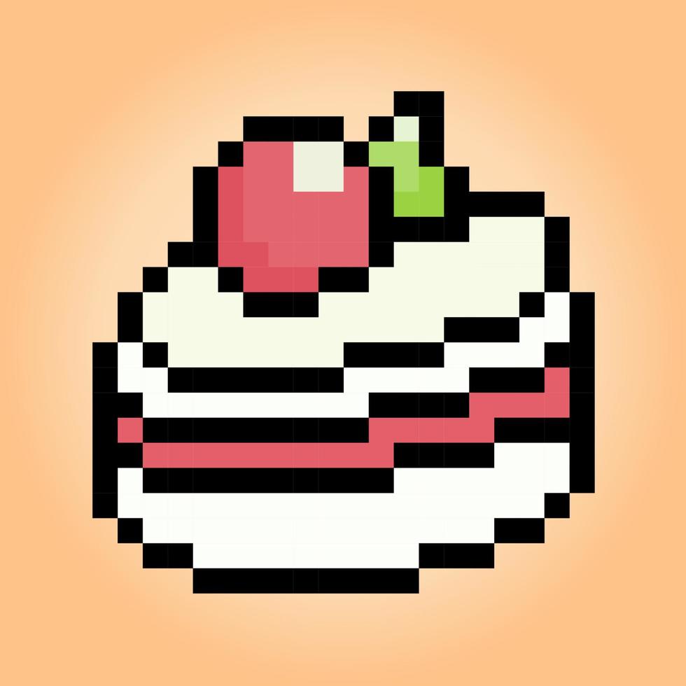 pixel 8 bit un morceau de gâteau. gâteau d'anniversaire en illustration vectorielle pour les actifs du jeu et le motif de point de croix. vecteur