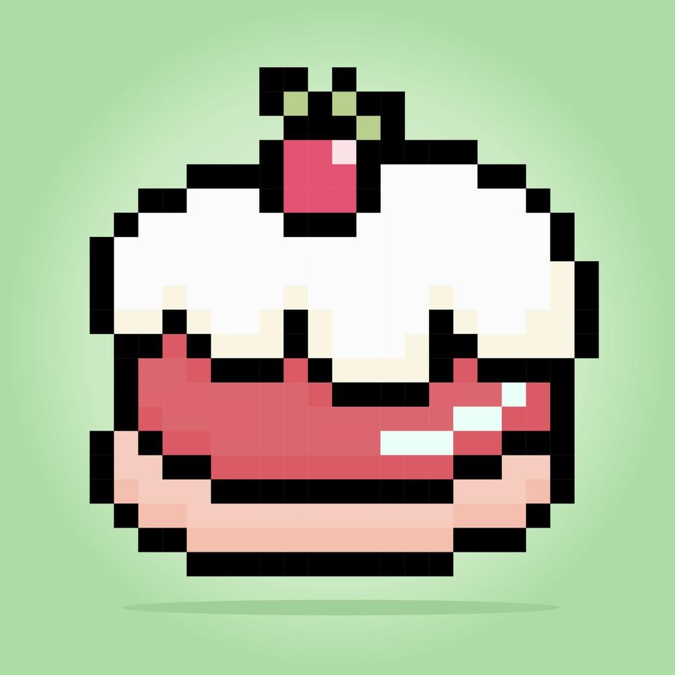 pixel 8 bit un morceau de gâteau. gâteau d'anniversaire en illustration vectorielle pour les actifs du jeu et le motif de point de croix. vecteur