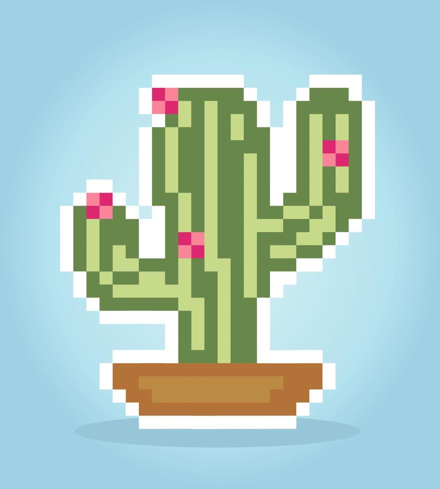 Arbre de cactus de 8 bits de pixel. objet naturel pour les actifs de jeu en illustration vectorielle. vecteur