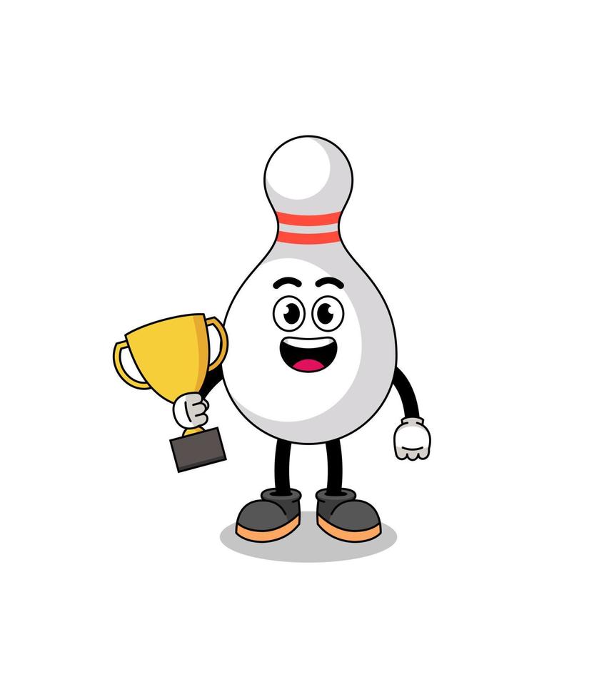 mascotte de dessin animé de quille de bowling tenant un trophée vecteur