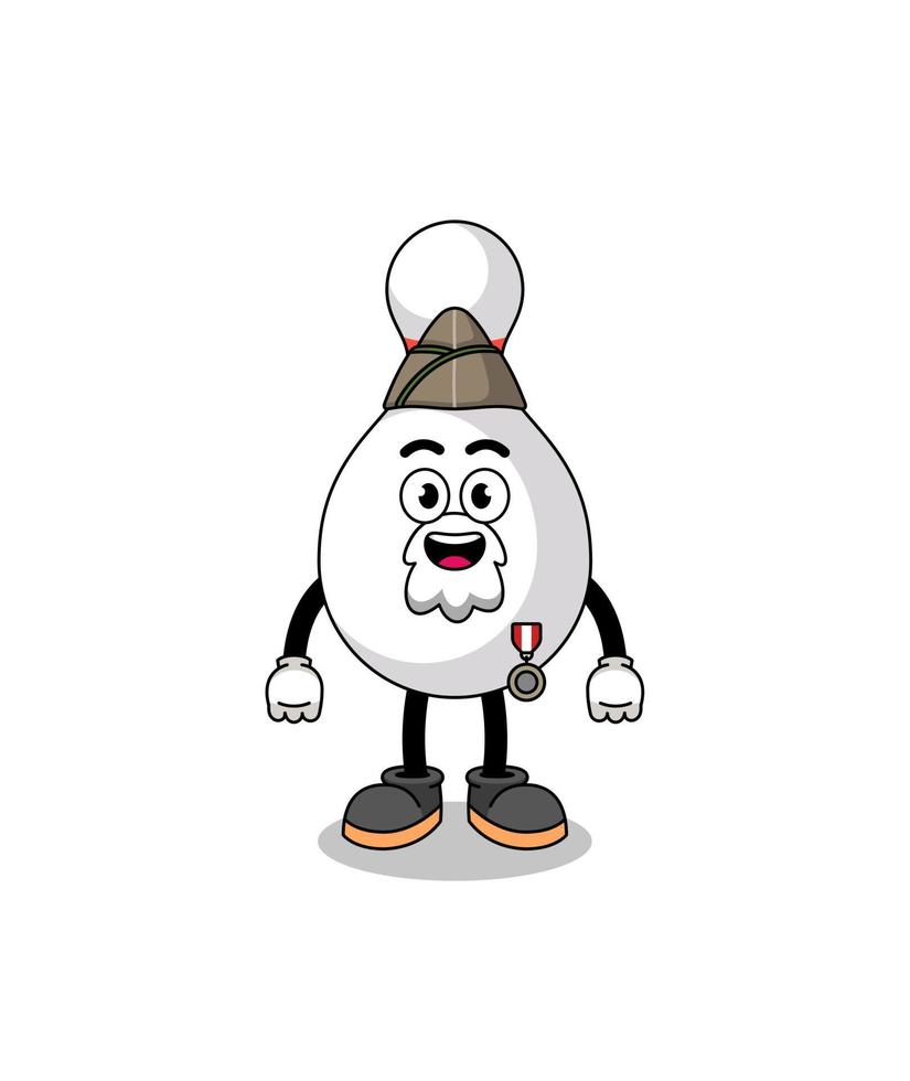 Caricature de personnage de quille de bowling en tant que vétéran vecteur