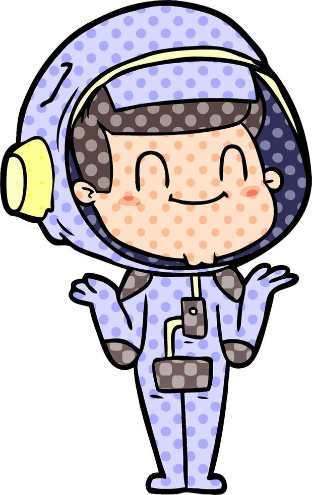 heureux, dessin animé, astronaute, homme vecteur